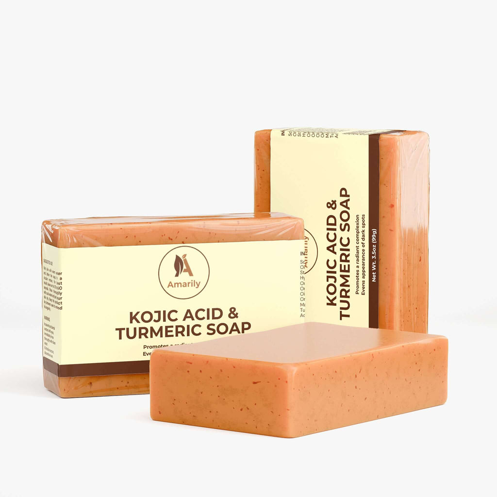 Kojic Acid & Turmeric Soap Bundle featuring three bars of soap for glowing skin.