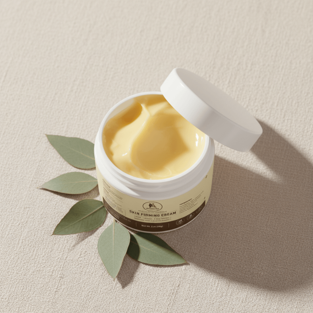 Open Skin Firming Cream jar showing moisturizing cream